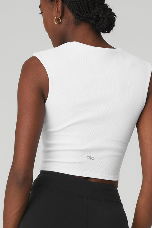 alo Women's Ribbed Sweetheart Short Sleeve - White