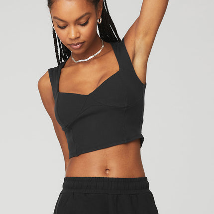alo Women's Ribbed Sweetheart Short Sleeve - Black