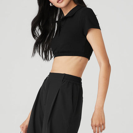 alo Women's Cropped Prestige Polo - Black
