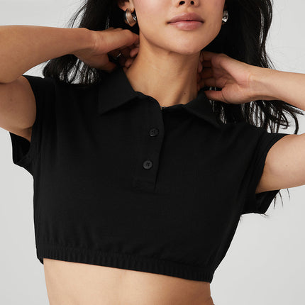 alo Women's Cropped Prestige Polo - Black