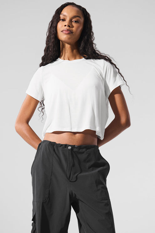 alo Women's Cropped All Day Short Sleeve - White