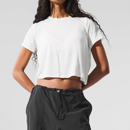 alo Women's Cropped All Day Short Sleeve - White