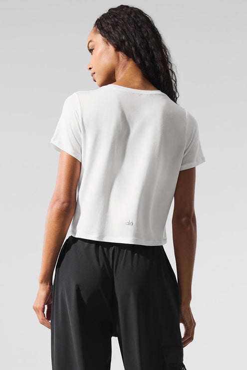 alo Women's Cropped All Day Short Sleeve - White
