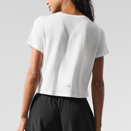 alo Women's Cropped All Day Short Sleeve - White