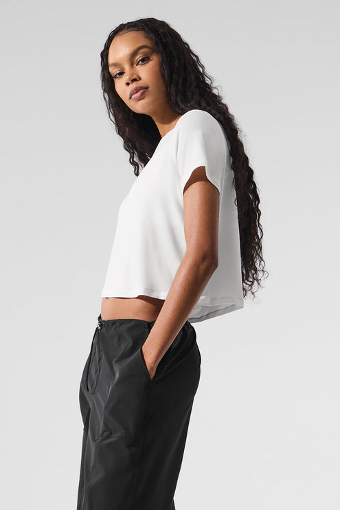 alo Women's Cropped All Day Short Sleeve - White
