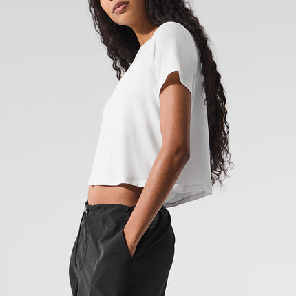 alo Women's Cropped All Day Short Sleeve - White