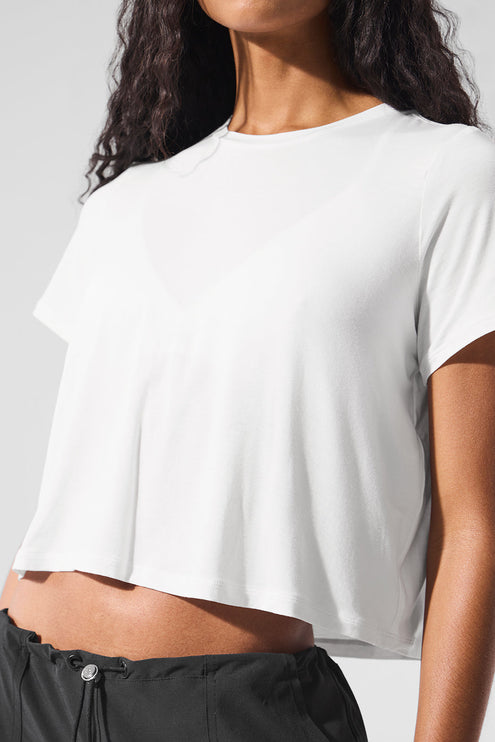 alo Women's Cropped All Day Short Sleeve - White