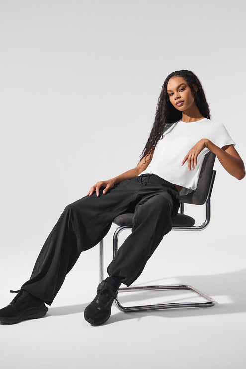 alo Women's Cropped All Day Short Sleeve - White