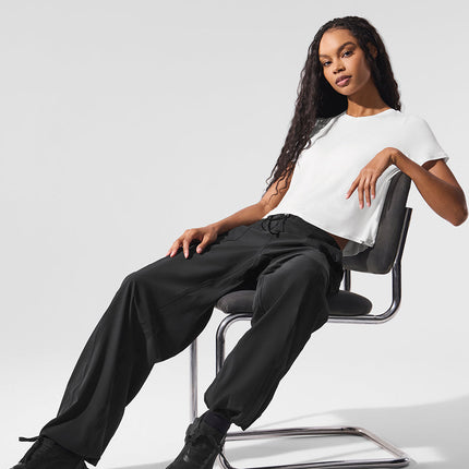 alo Women's Cropped All Day Short Sleeve - White