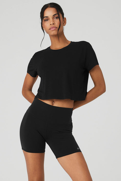 alo Women's Cropped All Day Short Sleeve - Black