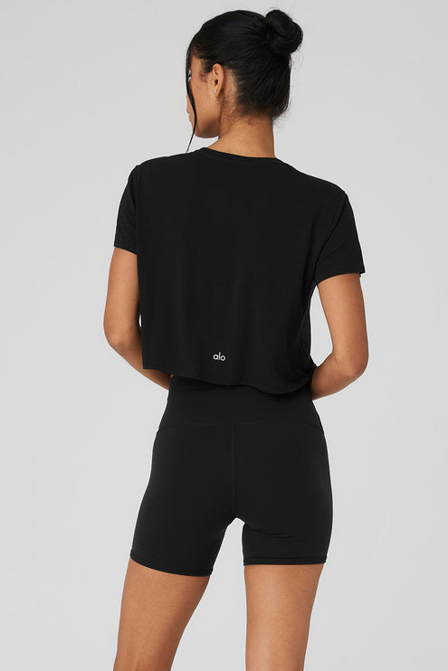 alo Women's Cropped All Day Short Sleeve - Black