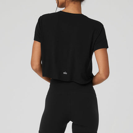 alo Women's Cropped All Day Short Sleeve - Black