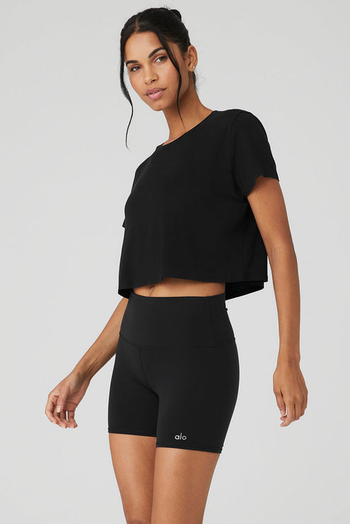 alo Women's Cropped All Day Short Sleeve - Black
