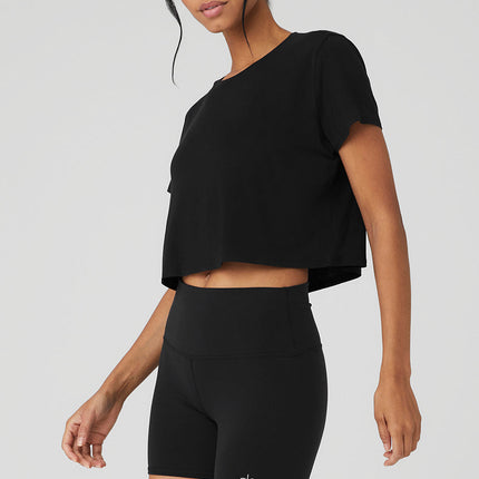 alo Women's Cropped All Day Short Sleeve - Black