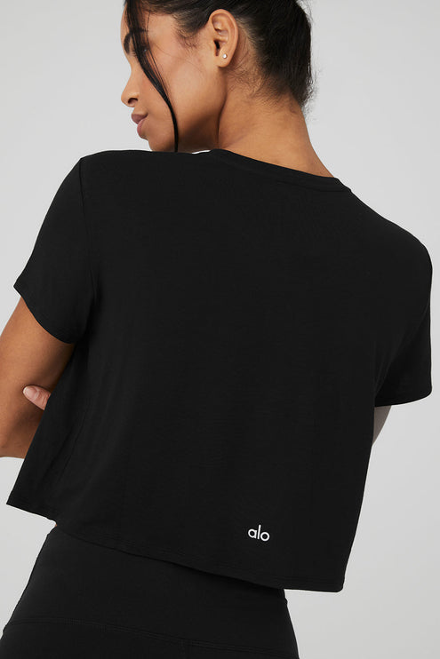 alo Women's Cropped All Day Short Sleeve - Black