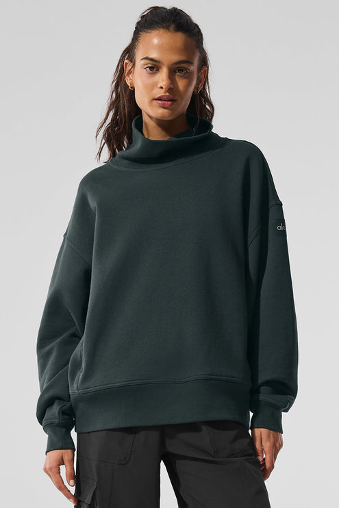 alo Women's Hazy Mock Neck Pullover - Charcoal Green