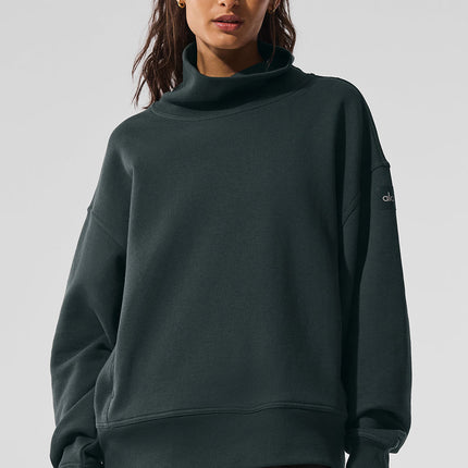 alo Women's Hazy Mock Neck Pullover - Charcoal Green
