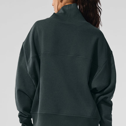 alo Women's Hazy Mock Neck Pullover - Charcoal Green
