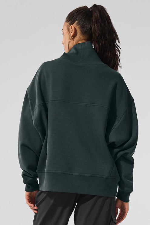 alo Women's Hazy Mock Neck Pullover - Charcoal Green