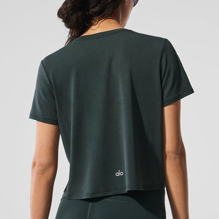 alo Women's Cropped All Day Short Sleeve - Charcoal Green