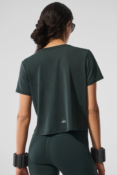 alo Women's Cropped All Day Short Sleeve - Charcoal Green