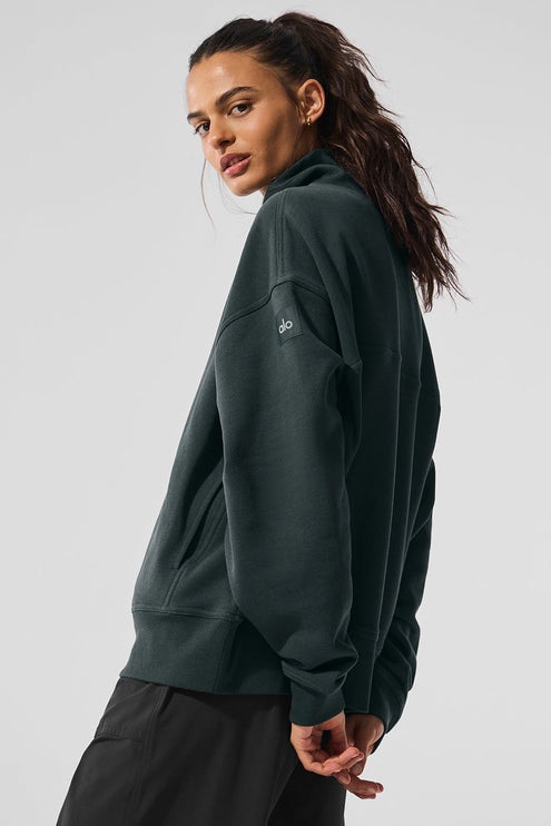 alo Women's Hazy Mock Neck Pullover - Charcoal Green