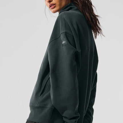 alo Women's Hazy Mock Neck Pullover - Charcoal Green