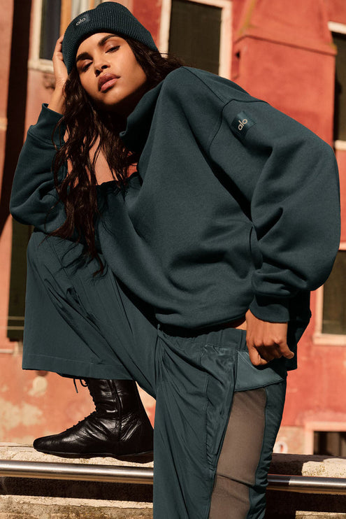 alo Women's Hazy Mock Neck Pullover - Charcoal Green