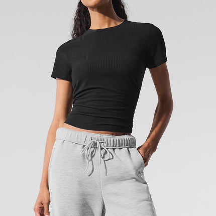 alo Women's Ribbed Sea Coast Tee - Black