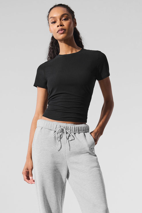 alo Women's Ribbed Sea Coast Tee - Black