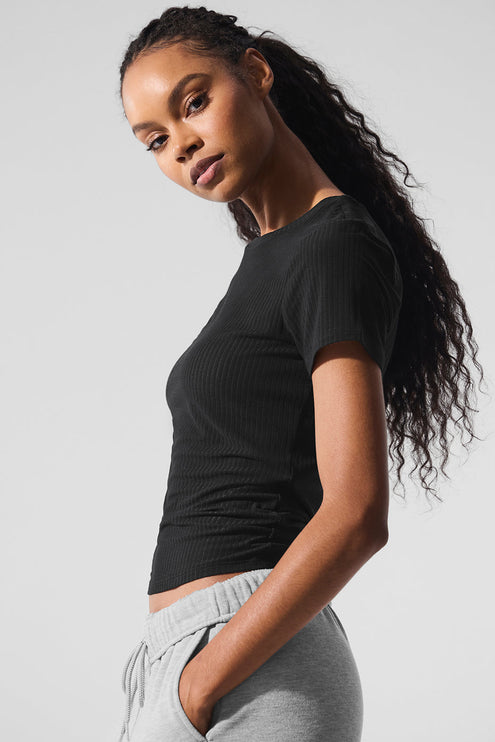 alo Women's Ribbed Sea Coast Tee - Black