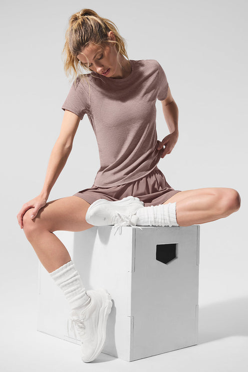 alo Women's Ribbed Sea Coast Tee - Mushroom Heather