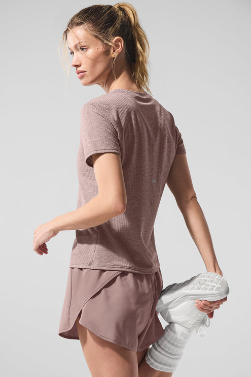 alo Women's Ribbed Sea Coast Tee - Mushroom Heather