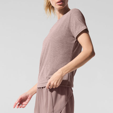alo Women's Ribbed Sea Coast Tee - Mushroom Heather