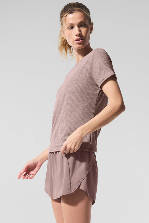 alo Women's Ribbed Sea Coast Tee - Mushroom Heather