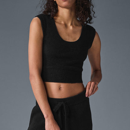 alo Women's Snuggle Up Sweater Short Sleeve - Black