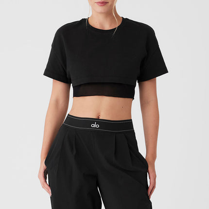 alo Women's Made You Look Cropped Short Sleeve Tee - Black
