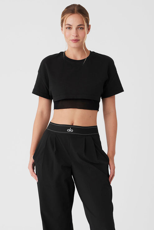 alo Women's Made You Look Cropped Short Sleeve Tee - Black