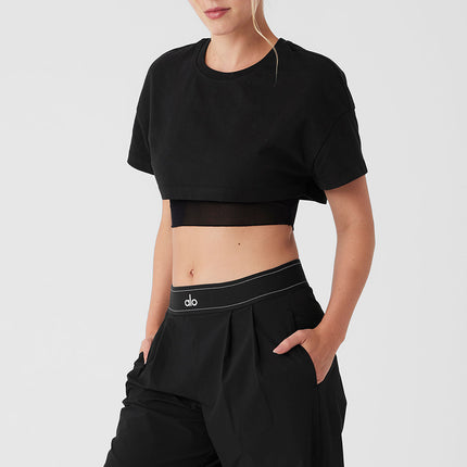 alo Women's Made You Look Cropped Short Sleeve Tee - Black