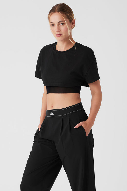 alo Women's Made You Look Cropped Short Sleeve Tee - Black