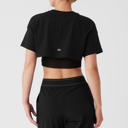 alo Women's Made You Look Cropped Short Sleeve Tee - Black