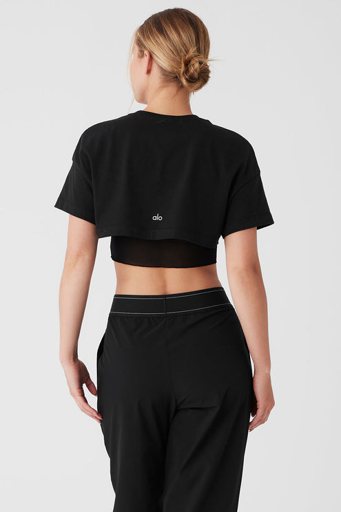 alo Women's Made You Look Cropped Short Sleeve Tee - Black