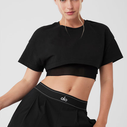 alo Women's Made You Look Cropped Short Sleeve Tee - Black