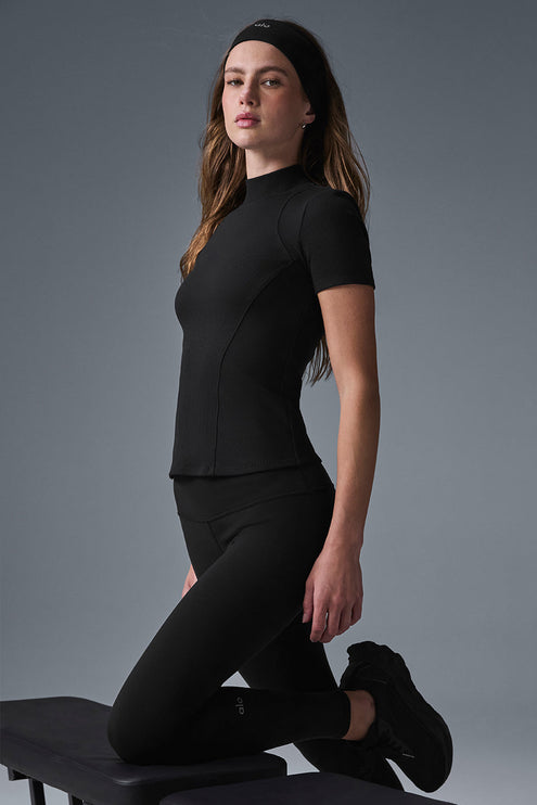 alo Women's Ribbed Mesmerize Short Sleeve - Black