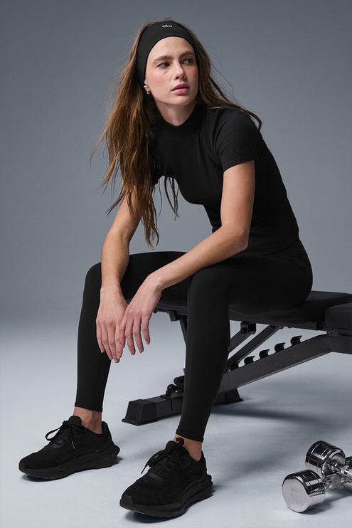 alo Women's Ribbed Mesmerize Short Sleeve - Black