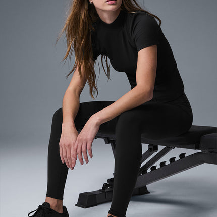 alo Women's Ribbed Mesmerize Short Sleeve - Black