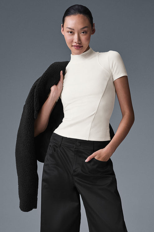 alo Women's Ribbed Mesmerize Short Sleeve - Ivory