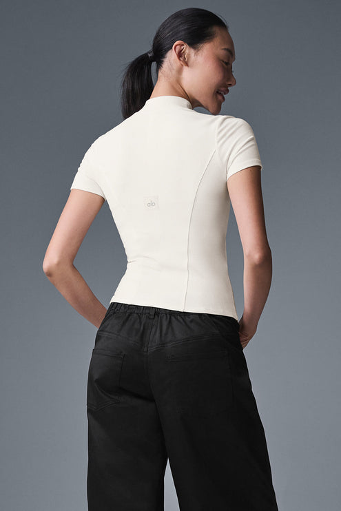 alo Women's Ribbed Mesmerize Short Sleeve - Ivory