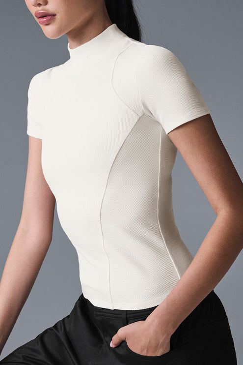 alo Women's Ribbed Mesmerize Short Sleeve - Ivory