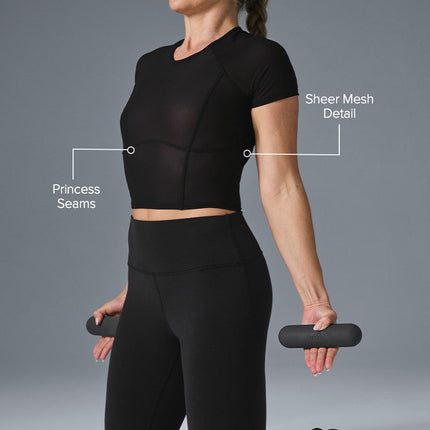 alo Women's Mesh Cropped Tempo Short Sleeve - Black
